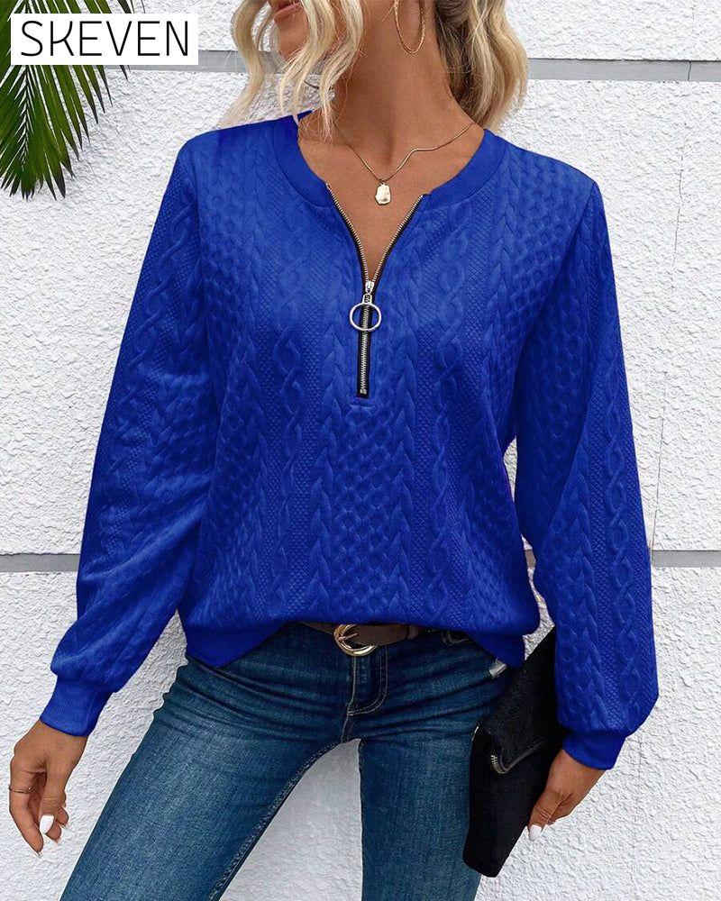 Casual solid color long sleeve zipper sweatshirt