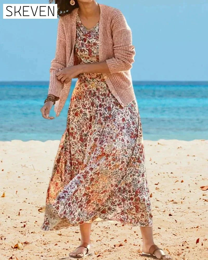 Floral Print Dress with 3/4 Sleeves 23BF Casual Dresses Clothes Dresses