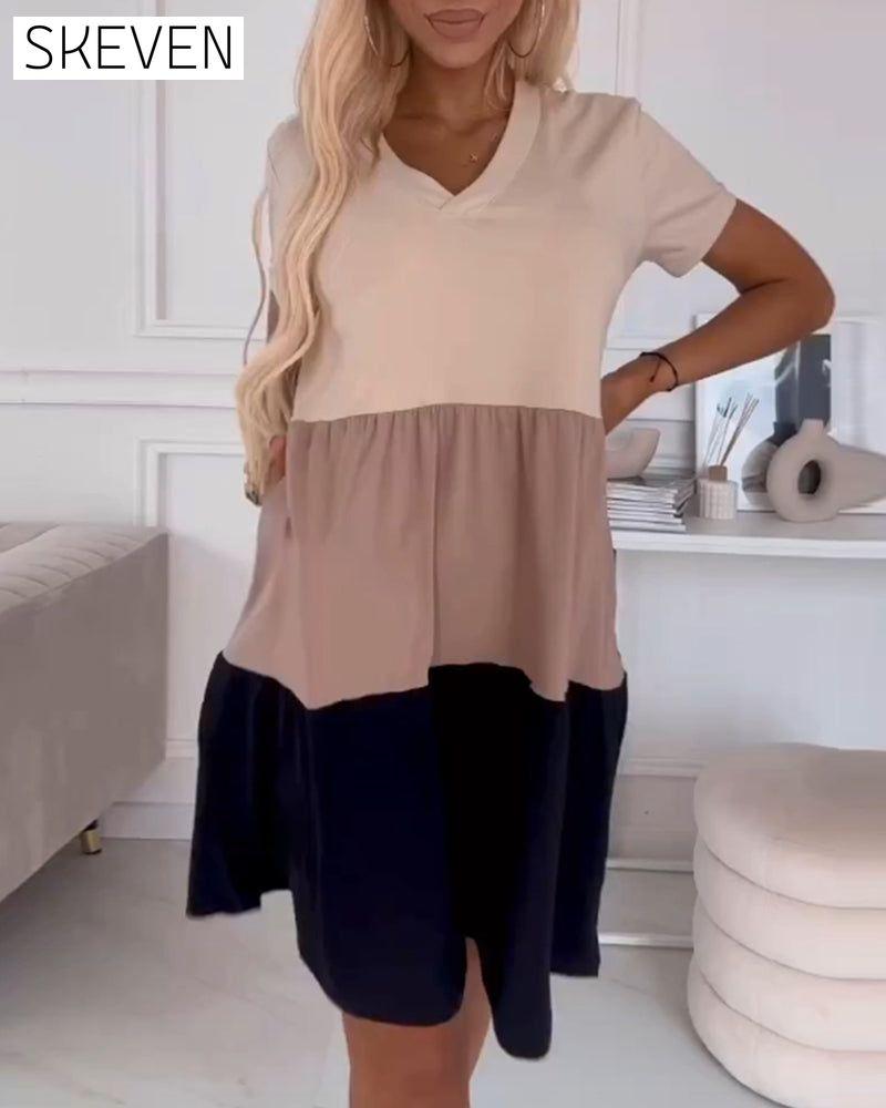 Colorblock short sleeve casual dress
