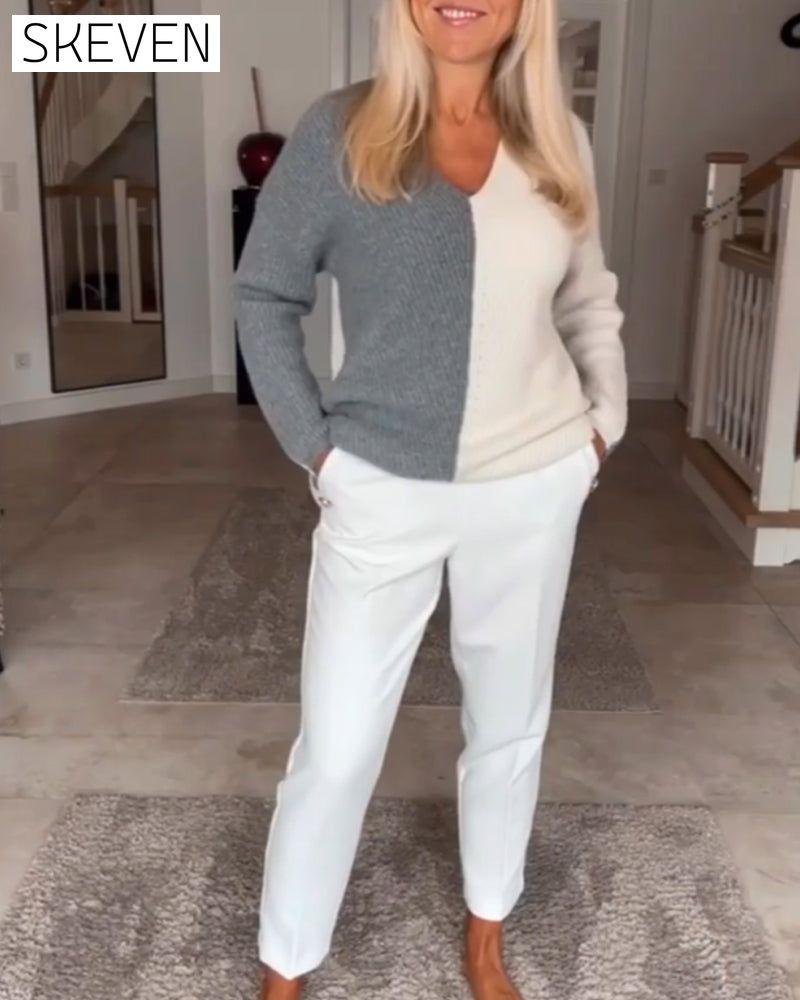 V-neck color block sweater
