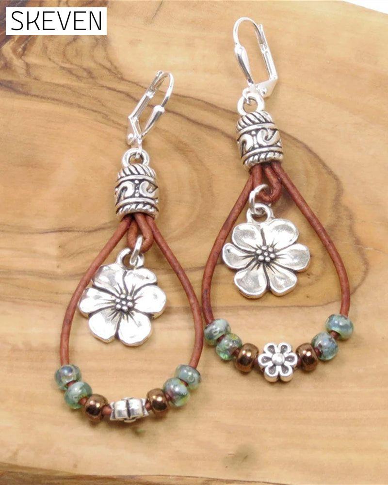 Boho Leather Rope Flower Simple Earrings
