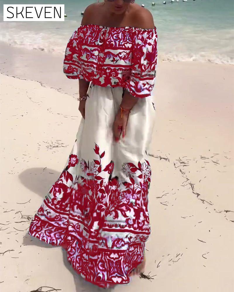 Off-Shoulder Printed Resort Dress