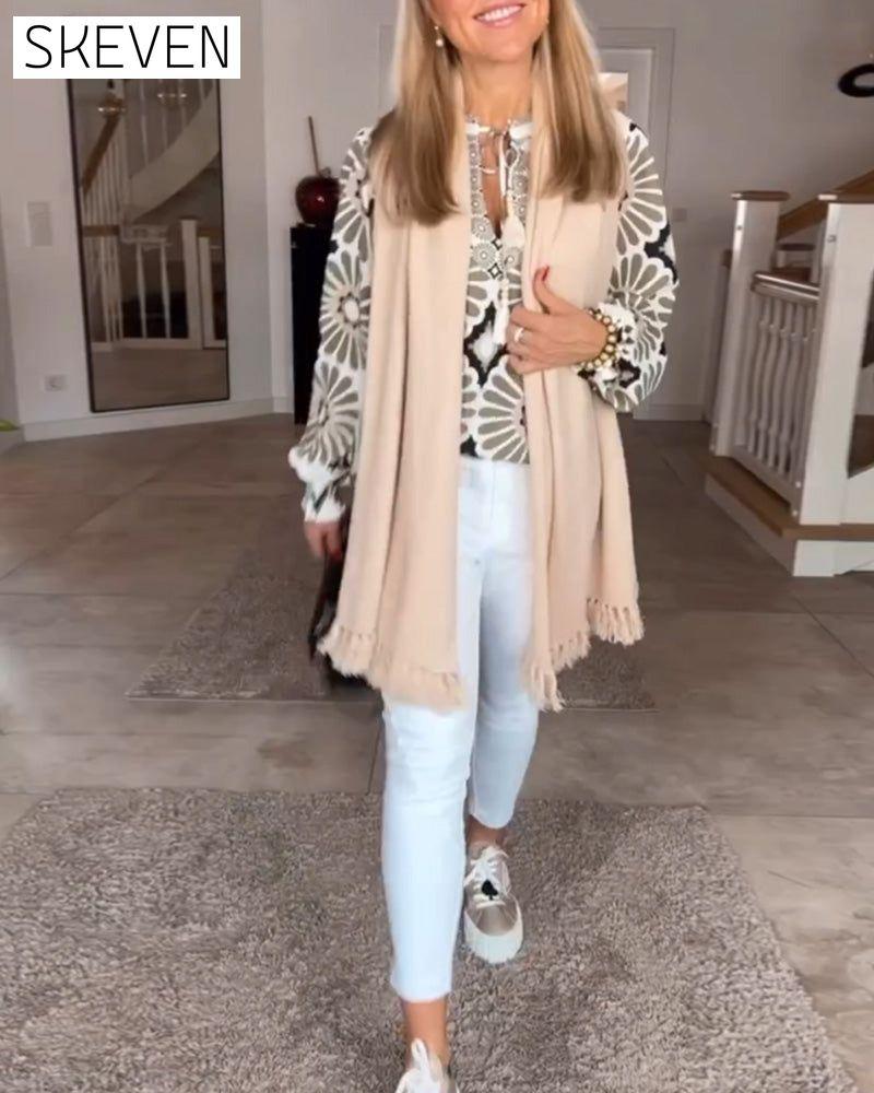 Long sleeve Geometric Print Blouse