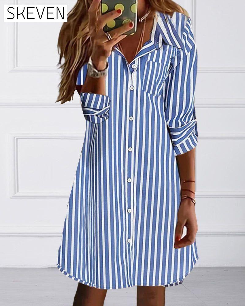 Striped print shirt dress 23BF Casual Dresses Clothes Dresses Spring Summer