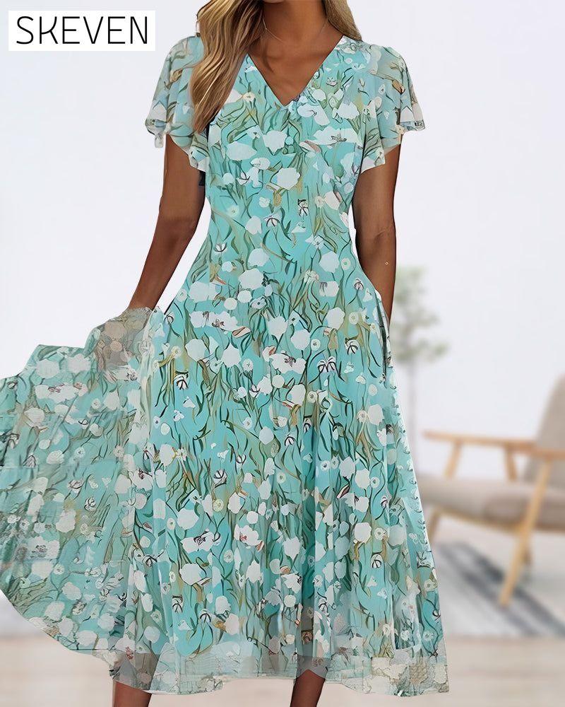 Floral print fitted short-sleeved dress 23BF Casual Dresses Clothes Dresses SALE Summer