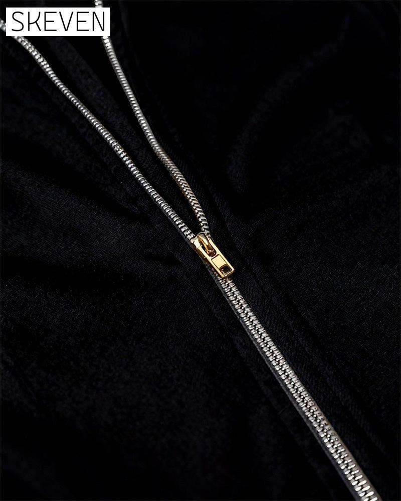 Kleid mit Reißverschlusskragen und Fransen am Saum