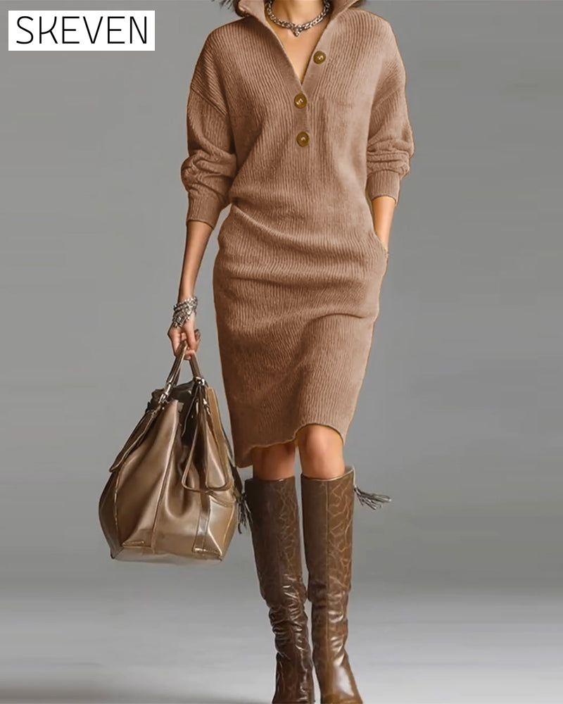 Lässiges, einfarbiges Strickkleid für Herbst und Winter