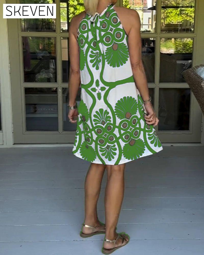 Halter neck vintage print dress