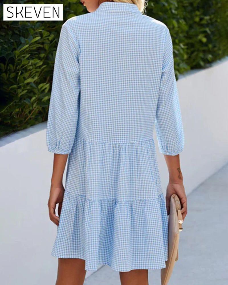 Kleid mit Stehkragen und Karomuster
