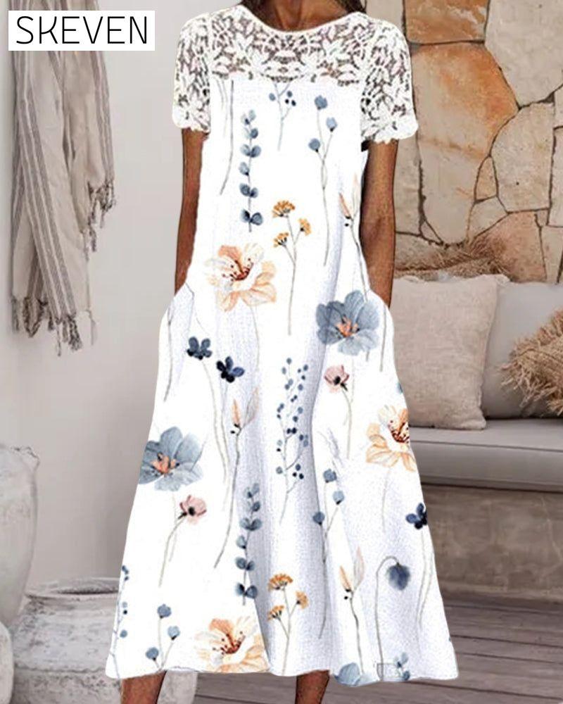 Printed lace short sleeve dress Casual Dresses Clothes Dresses SALE Spring Summer