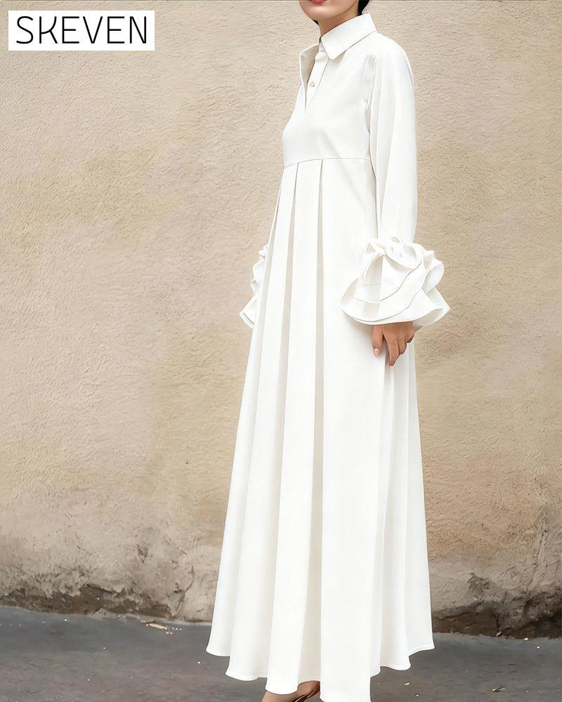 Modisches Hemdkragenkleid mit ausgestelltem Rock