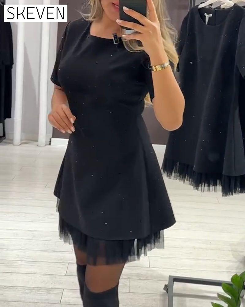 Elegant Shimmering Mesh Patchwork Dress