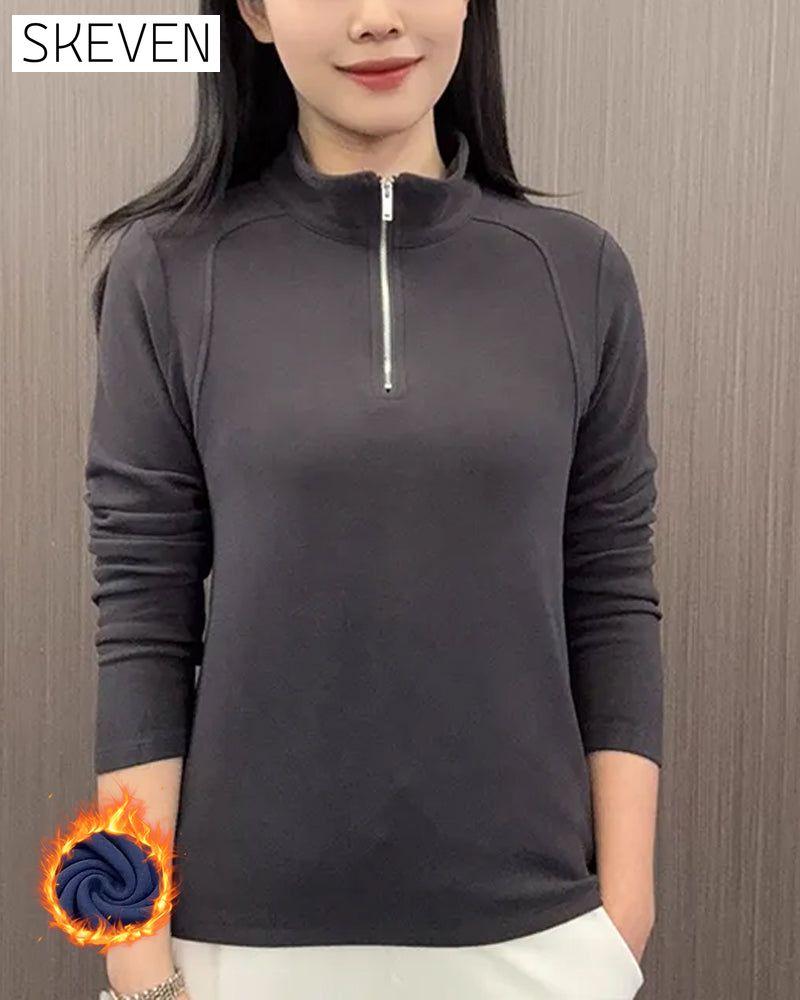 Fleece-Langarmshirt mit halbem Reißverschluss