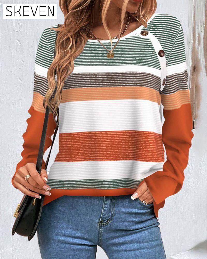 Gestreiftes Raglan-Top mit Farbblockmuster