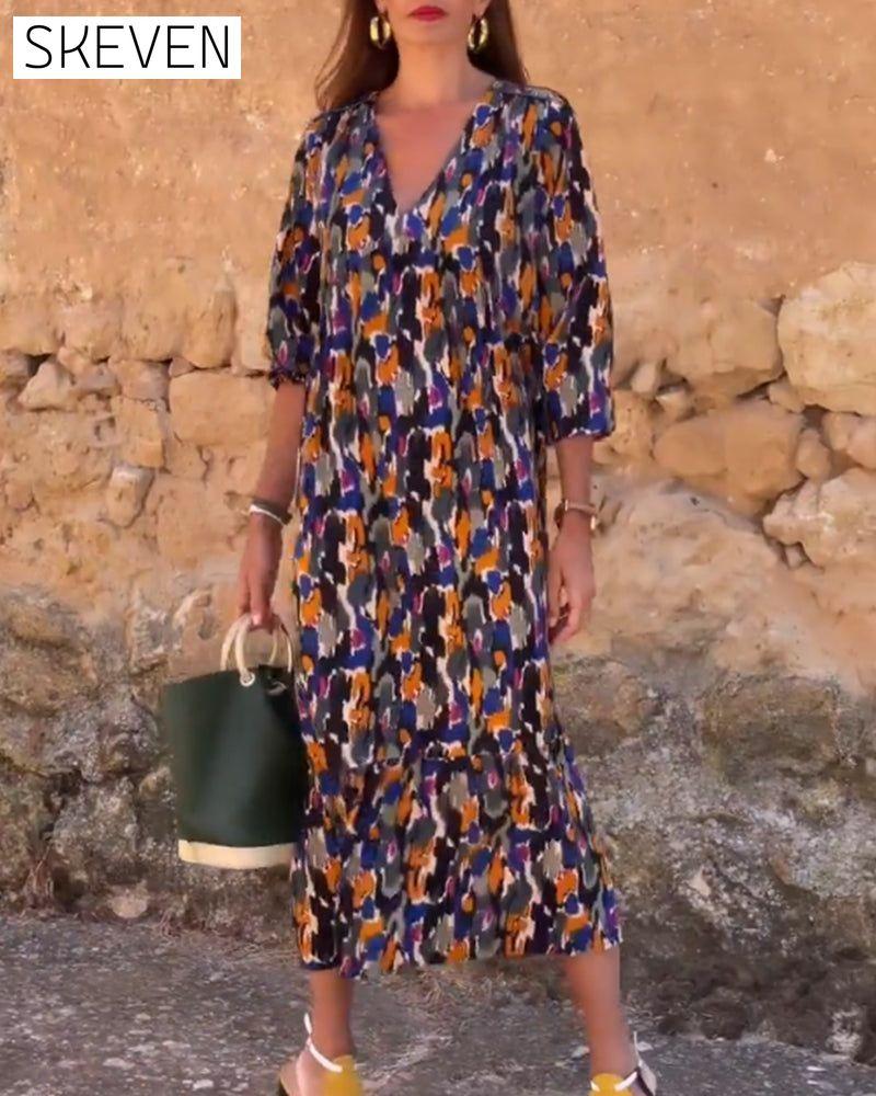 Retro Print v-neck dress 23BF Casual Dresses Clothes Dresses Spring Summer vacation dresses