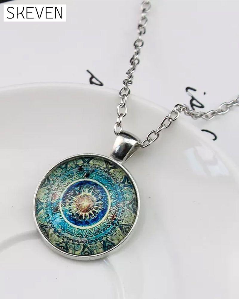 Mandala-Blumen-Edelstein-Halsketten-Set