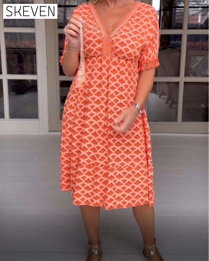 Printed v-neck fringed dress