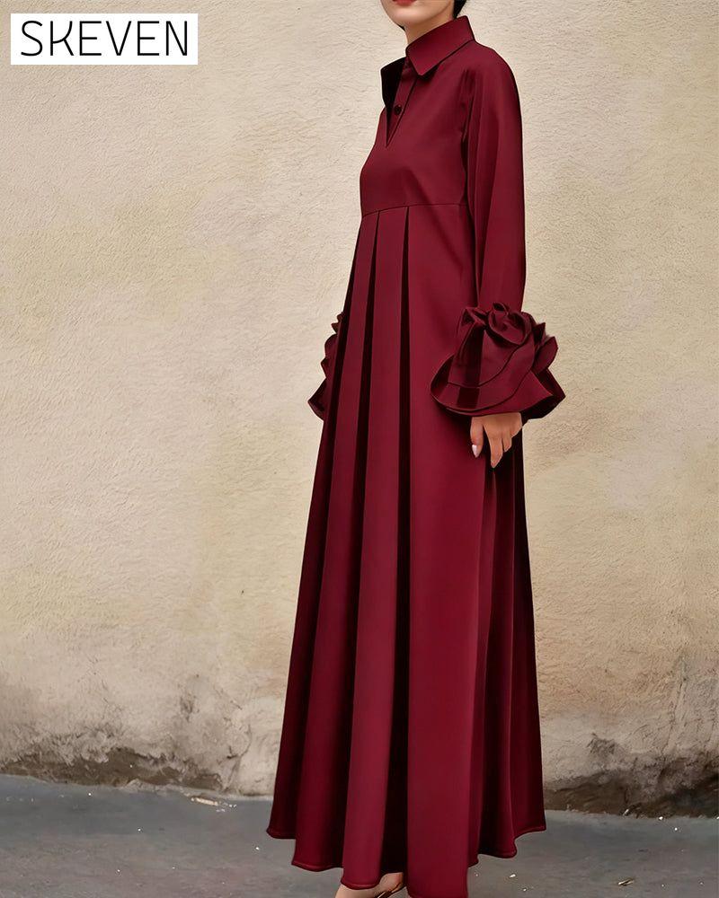 Modisches Hemdkragenkleid mit ausgestelltem Rock