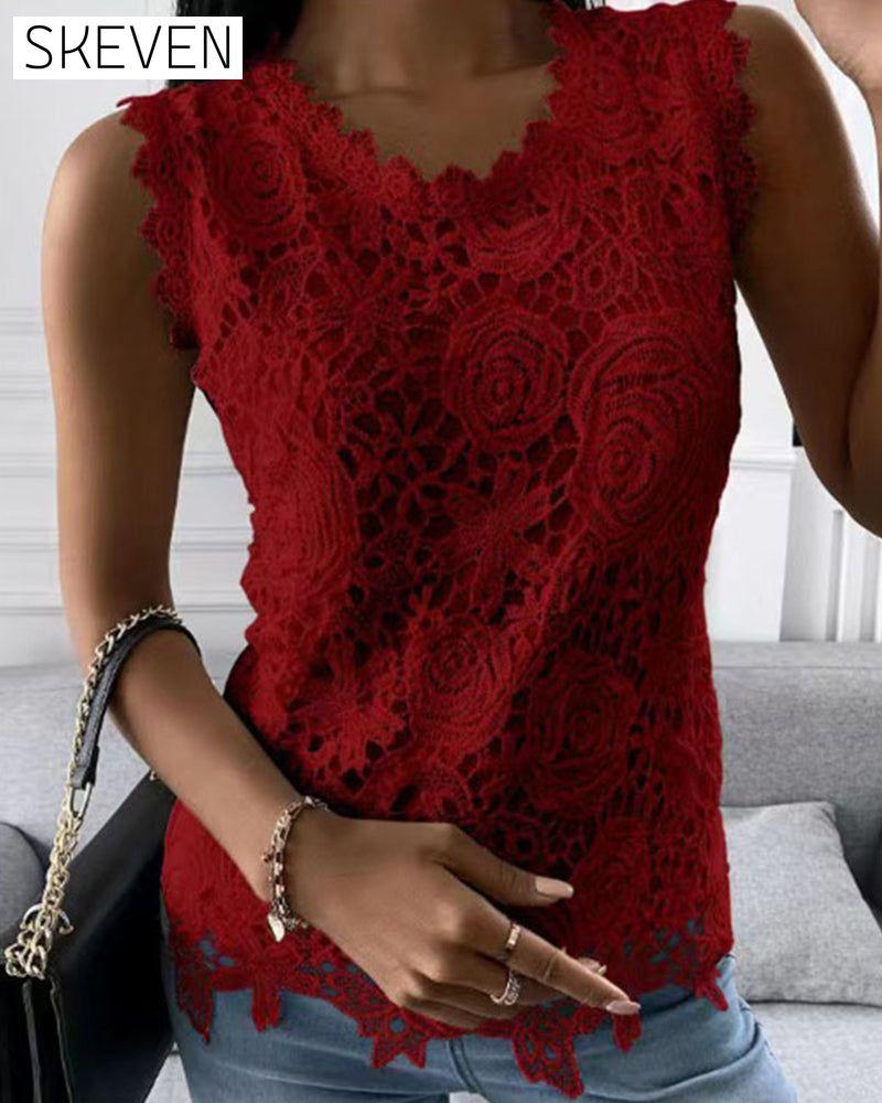 Elegant solid lace tank top