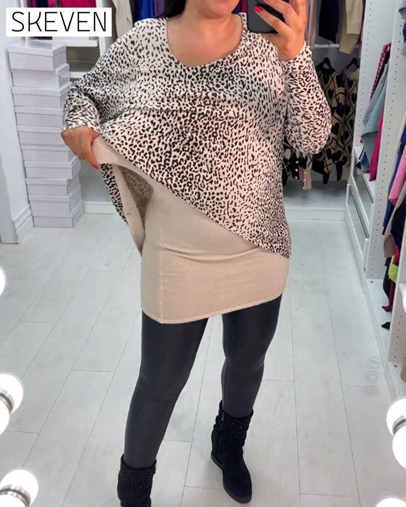 Langarmshirt mit Leopardenmuster und Rundhalsausschnitt