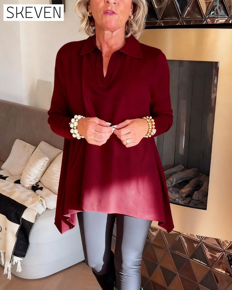 Irregular Lapel Long-Sleeved Top
