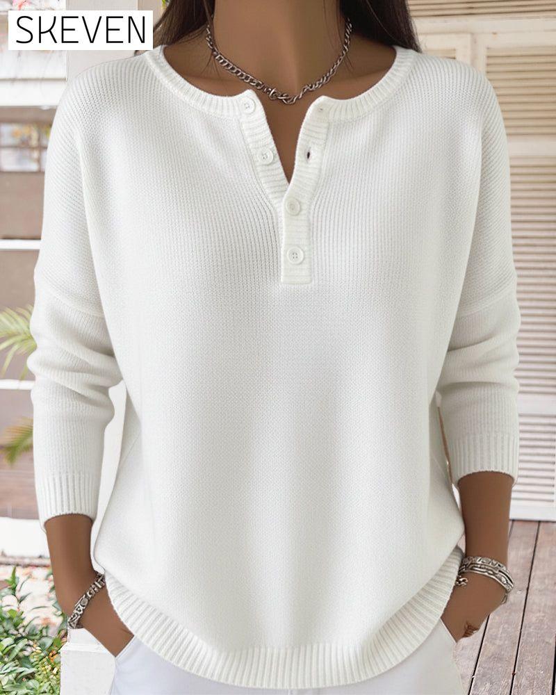 Long-Sleeved Button-Down Solid Color Jumper