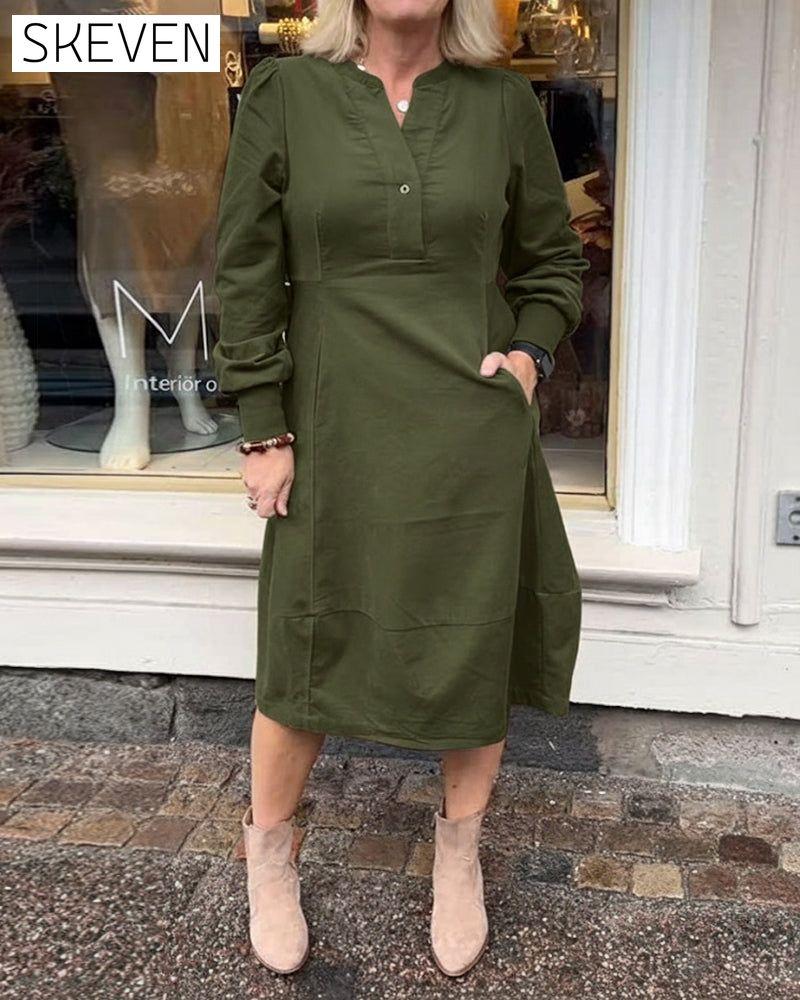 Lässiges Retro-Langarmkleid
