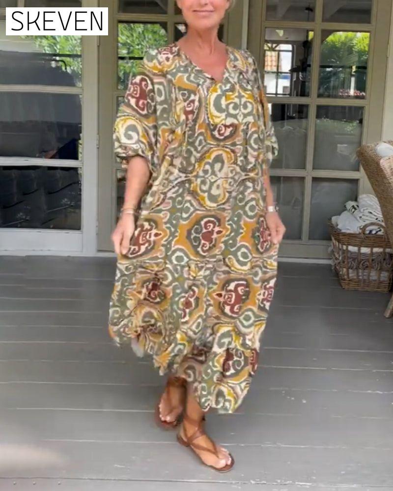 Printed V-neck maxi dress