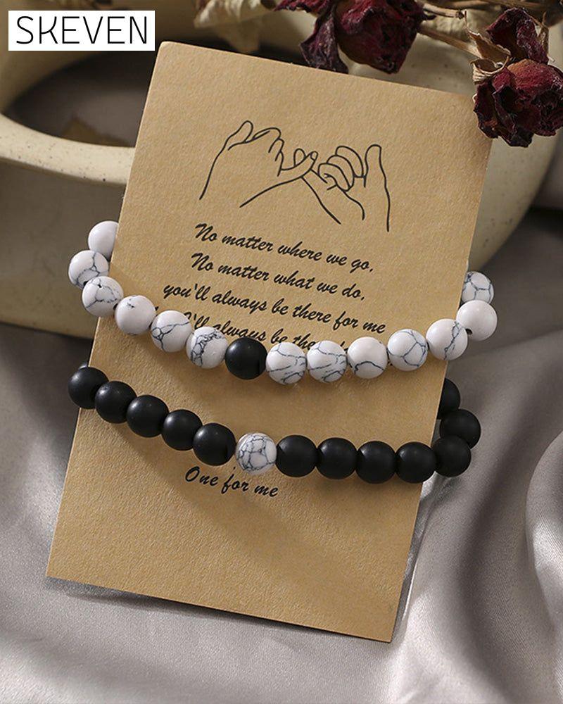 Black and white bead woven couple bracelet set Jewelry
