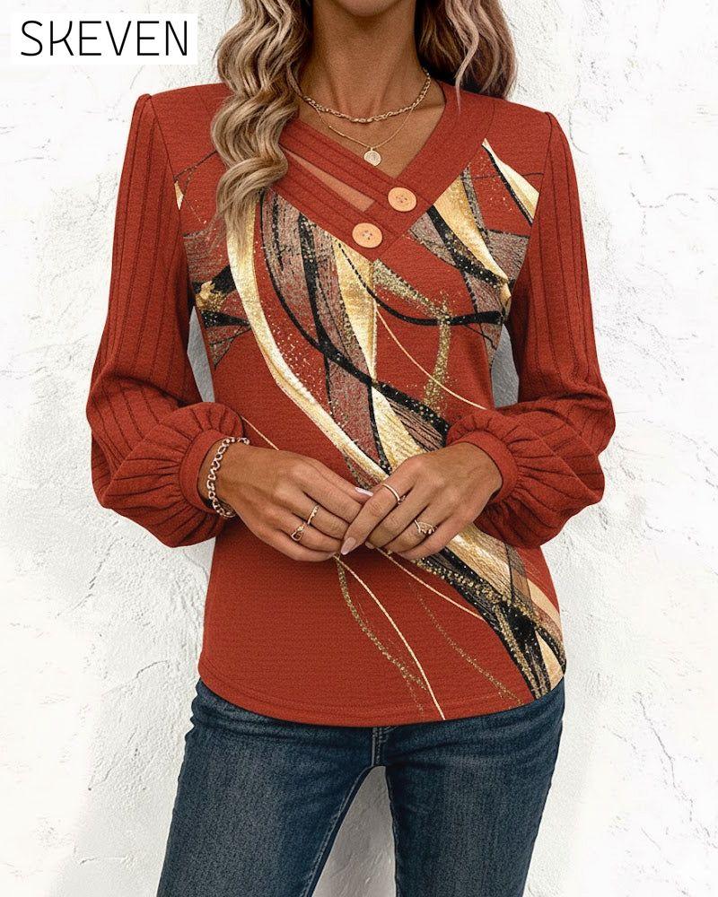 Striped Print Lantern Sleeve Top