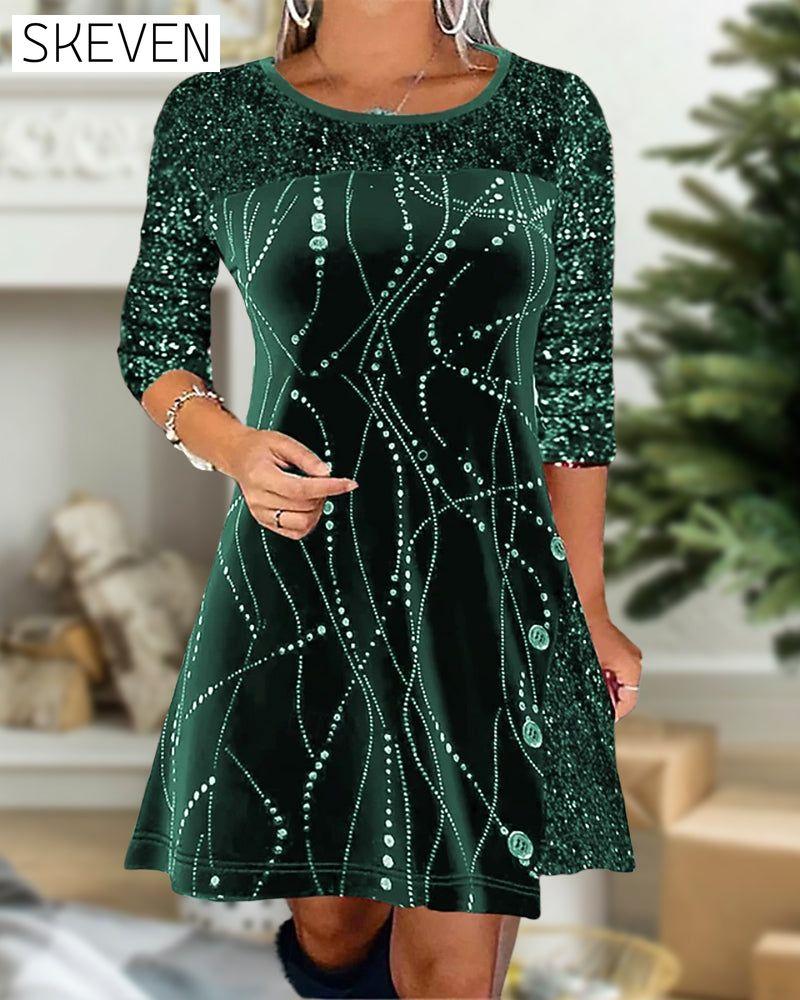 Sequined Velvet Paneled Dress