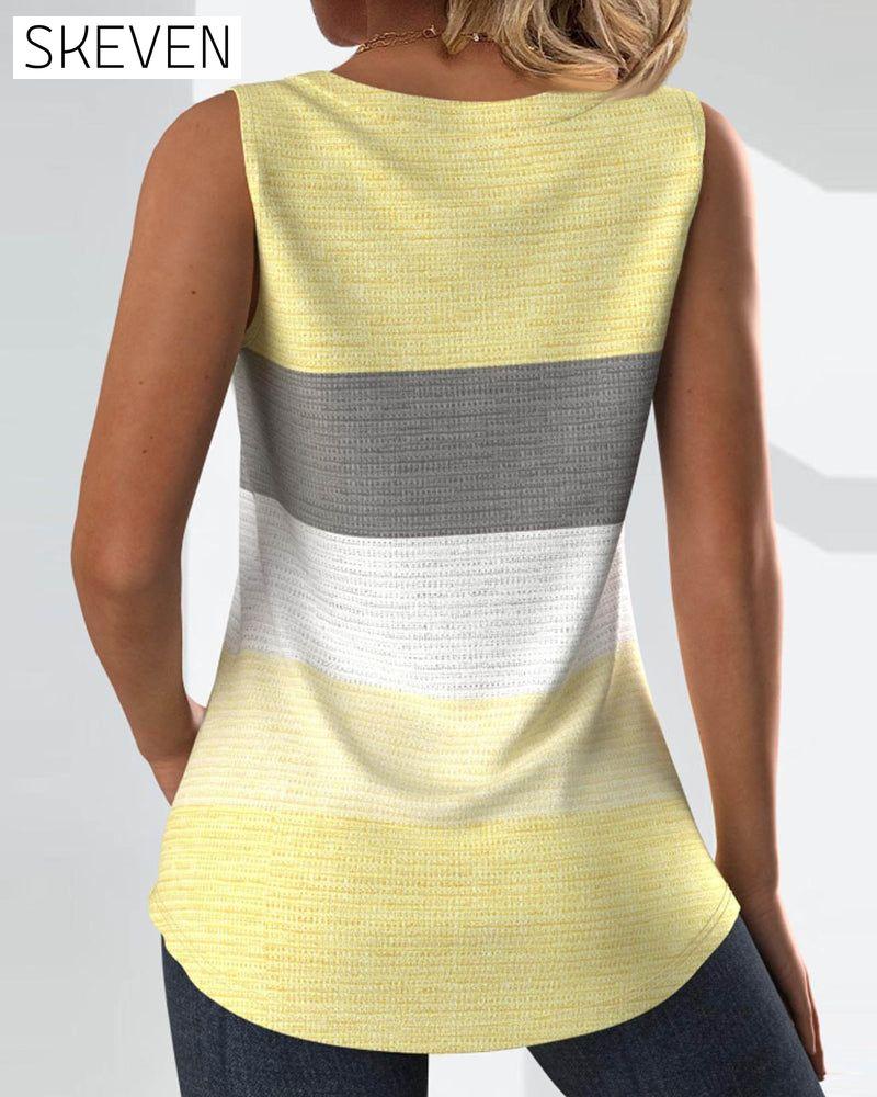 Gestreiftes, geknöpftes, plissiertes Tanktop