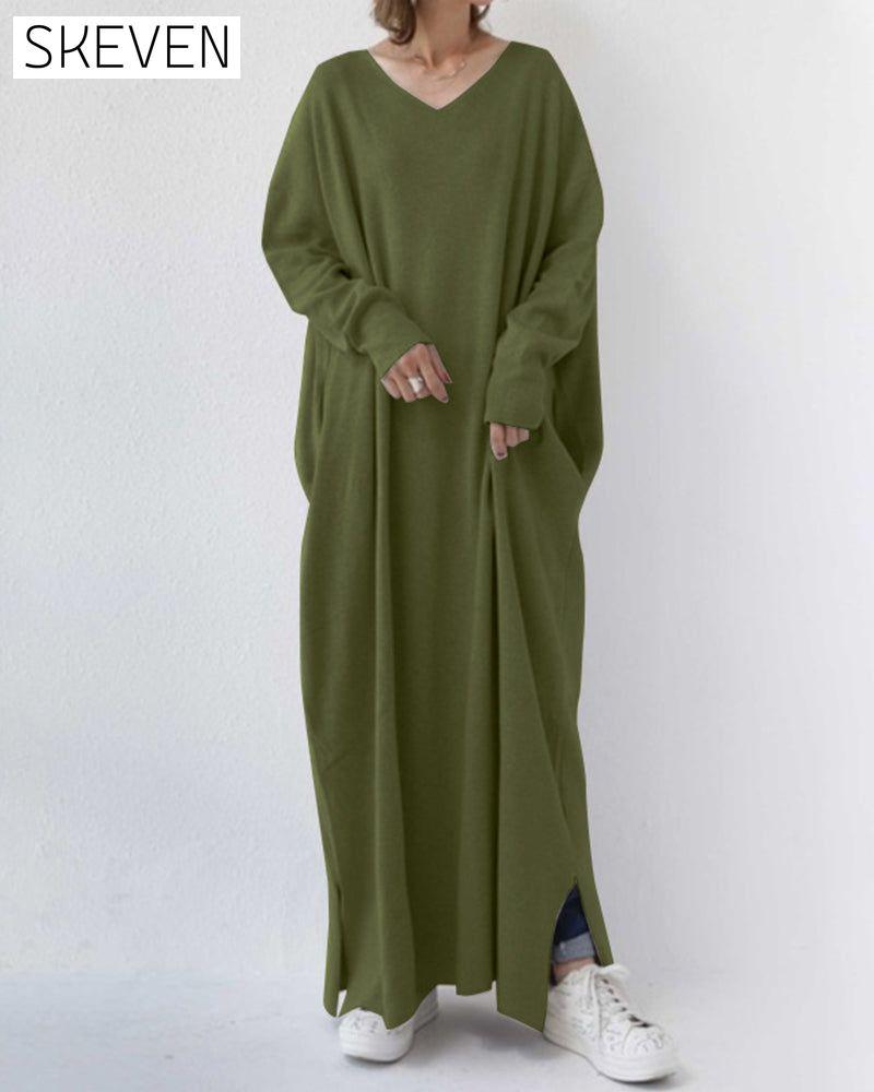 robe trapèze à manches longues et col en V
