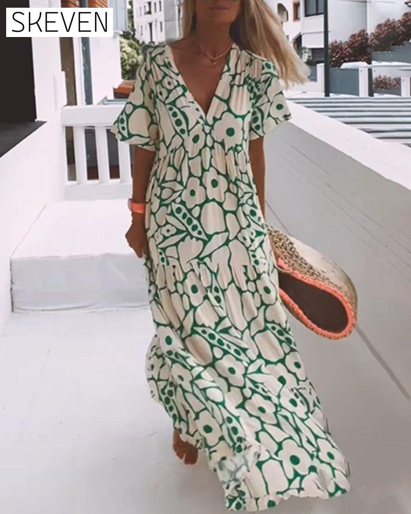 Printed v-neck loose dress 23BF Casual Dresses Clothes Dresses Spring Summer