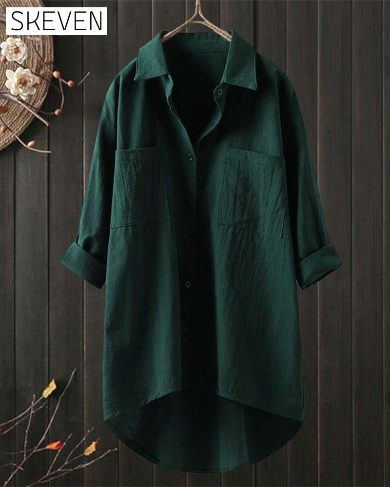 Solid Color Loose Blouse with Long Sleeves