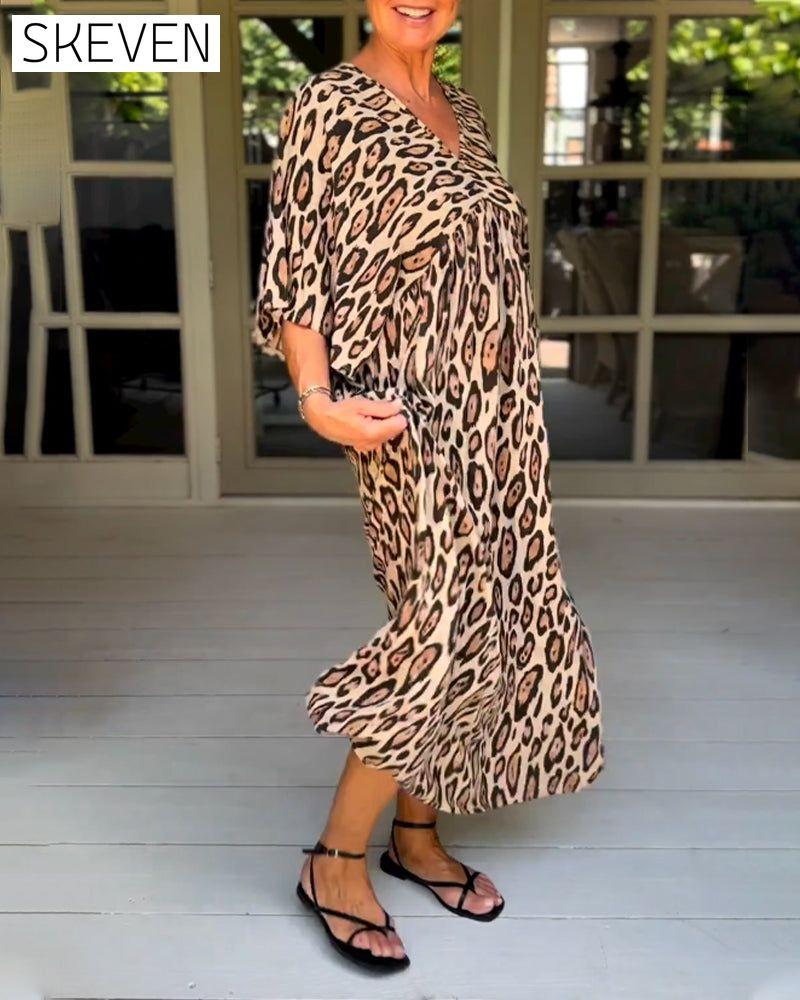 V-neck leopard print dress