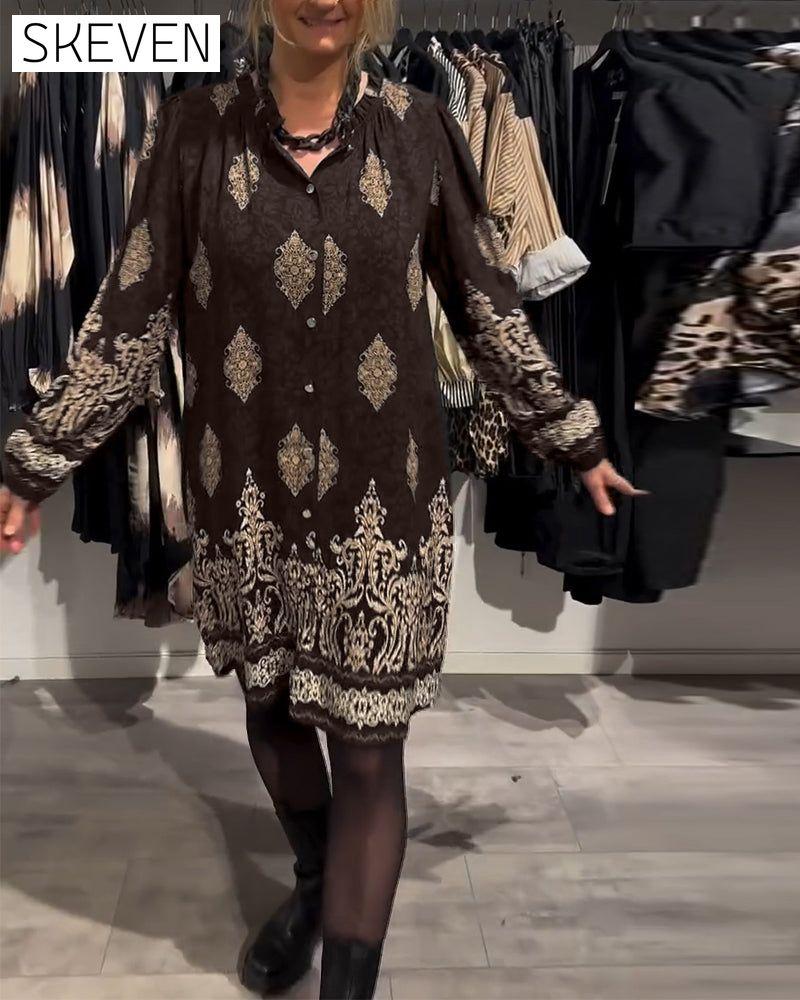robe vintage imprimée à revers et boutons
