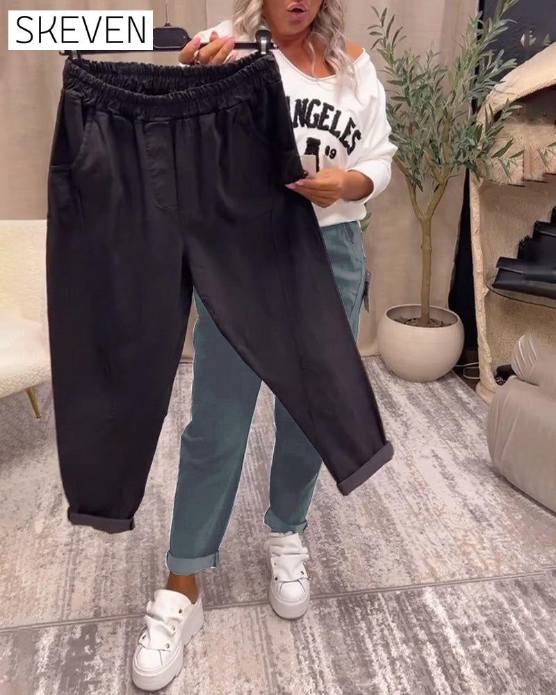 Casual solid color pocket pants