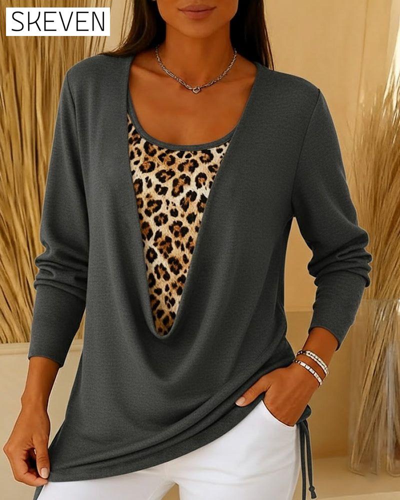 Faux T-shirt deux pièces à lacets imprimé léopard