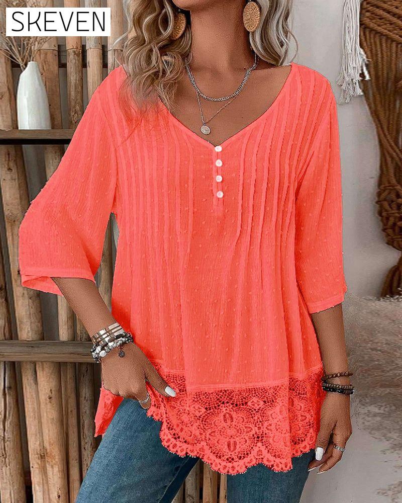 Solid color patchwork casual top