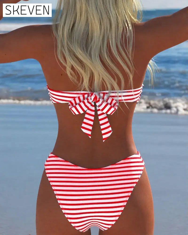 High Waist Striped Triangle Two-Piece Swimsuit