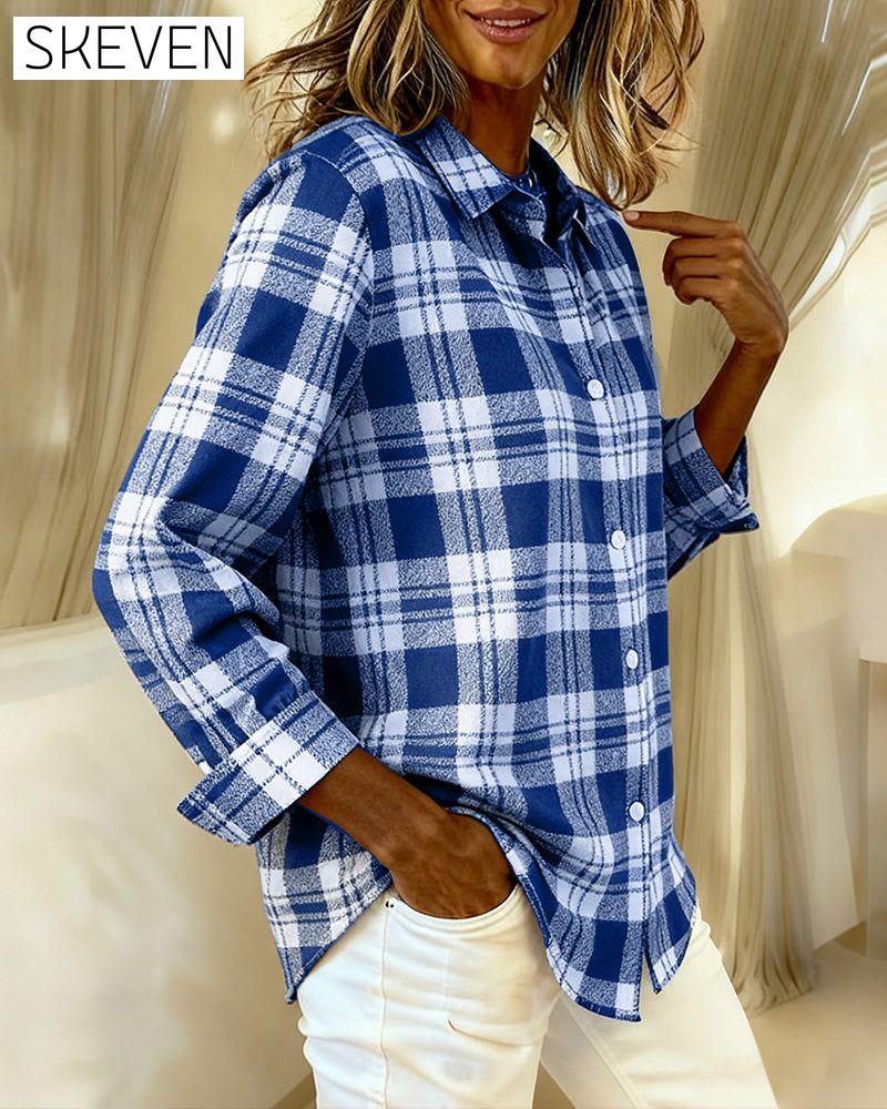 Plaid Fashionable Long-Sleeved Blouses