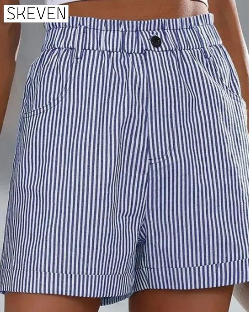 High Waist Stripe Print Shorts