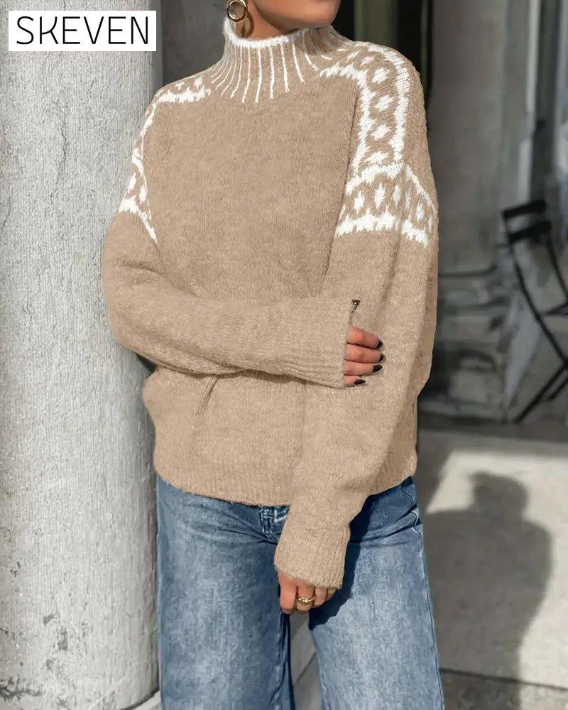 High Neck Patterned Contrast Jumper