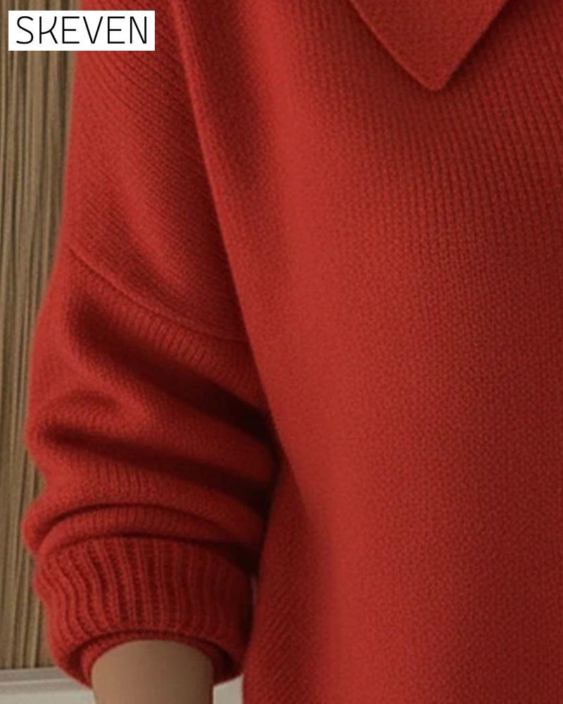 Langärmeliger Pullover mit Knopfleiste und Revers