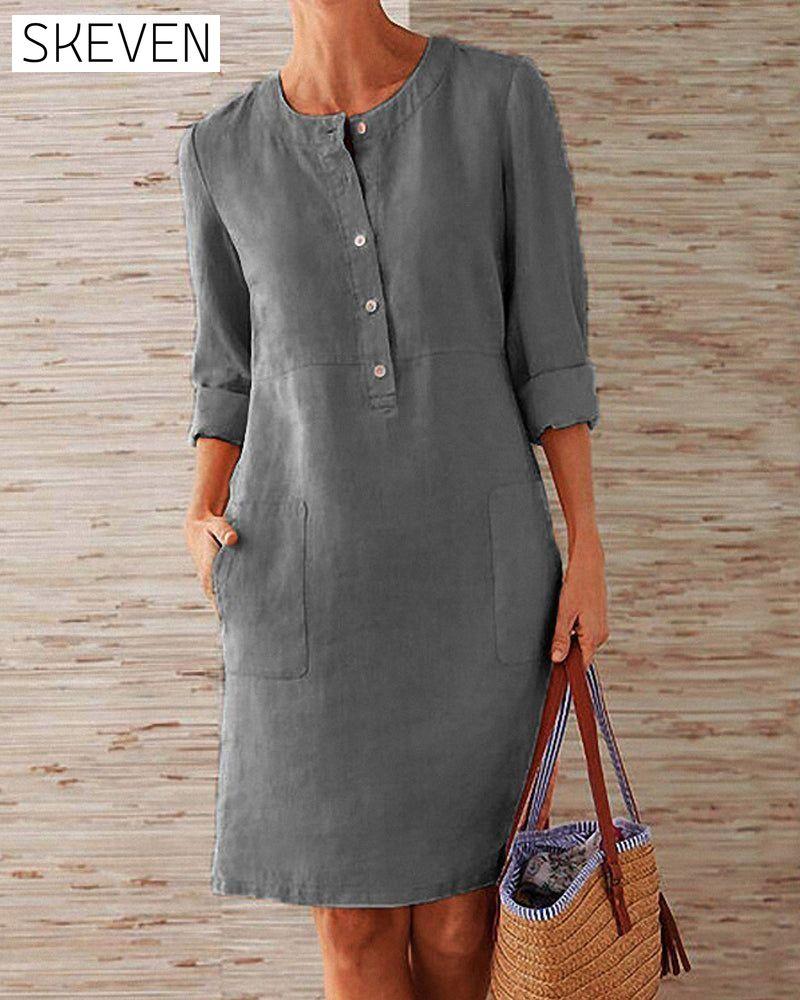 Elegant plain dress Dark grey 2022 F/W 23BF allamode Casual Dresses Clothes Cotton and Linen Damkläder discount Dresses Kläder och accessoarer Kortärmad för damer Spring Summer Trending Now