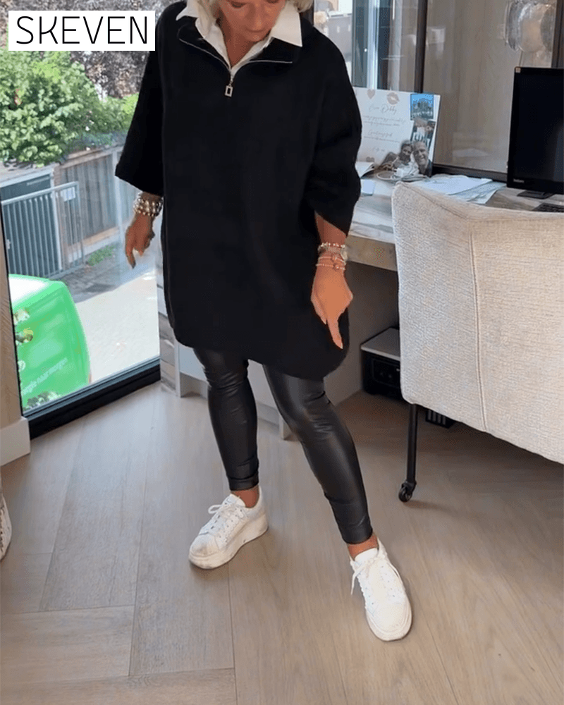 Stand Collar Half-Zip Loose Pullover