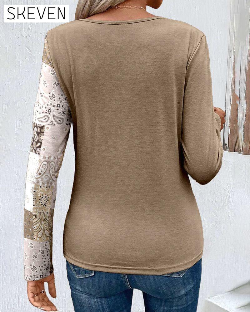 Long sleeve paisely print tops
