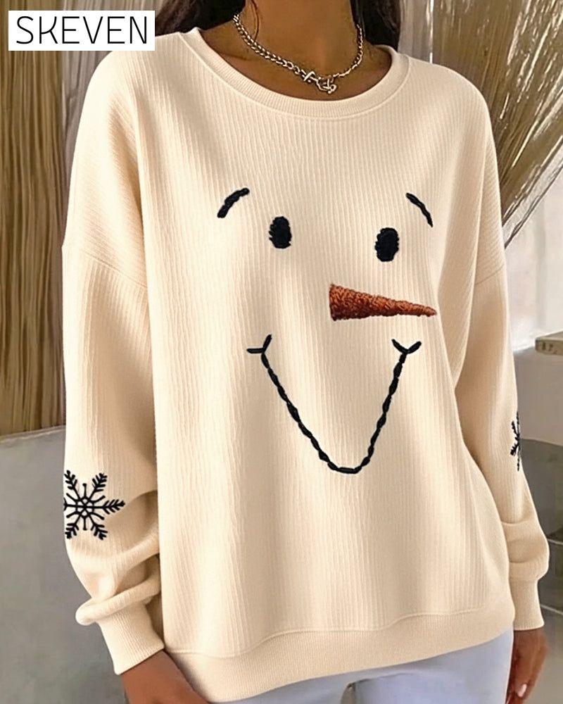 Snowman Printed Round-Neck Sweatshirt