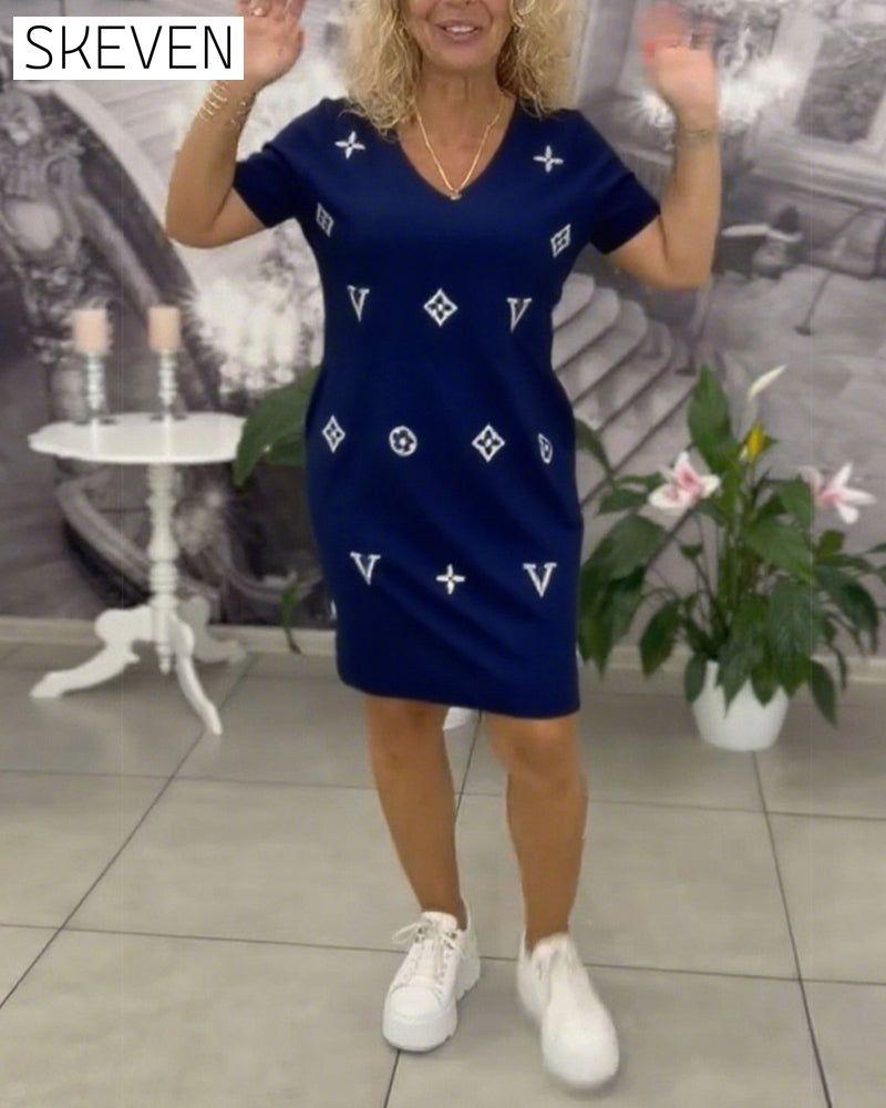 Fashion V-Neck Short-Sleeved Dress
